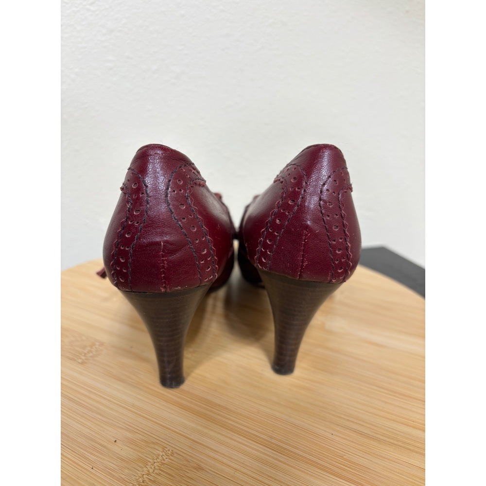 All Black Kiltie Loafer Pumps 38.5 Burgundy Leather Brogue‎ Buckle Heels 7.5-8 - Picture 7 of 15